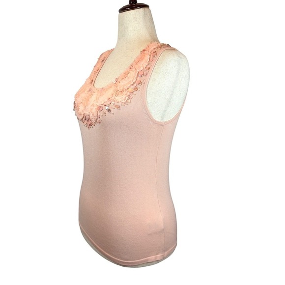 Rosette Pearl Embellished Sleeveless Tank Top Petite Large Blush Pink Coquette - Picture 5 of 10